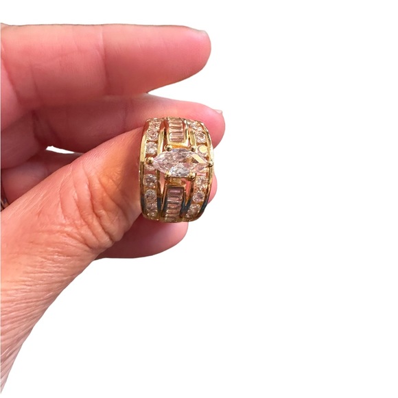 Gold Triple Row Zircon Marquis Solitaire Ring - Picture 8 of 8